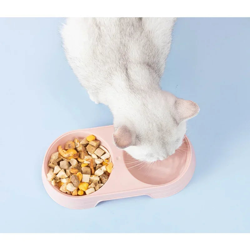 Macaron Pet Double Bowl Plastic Food Drinking Tray.