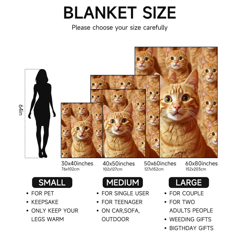Orange Cat-Themed Flannel Blanket