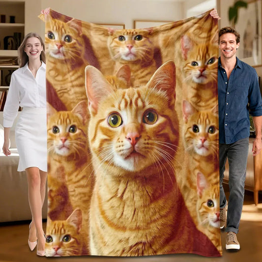 Orange Cat-Themed Flannel Blanket
