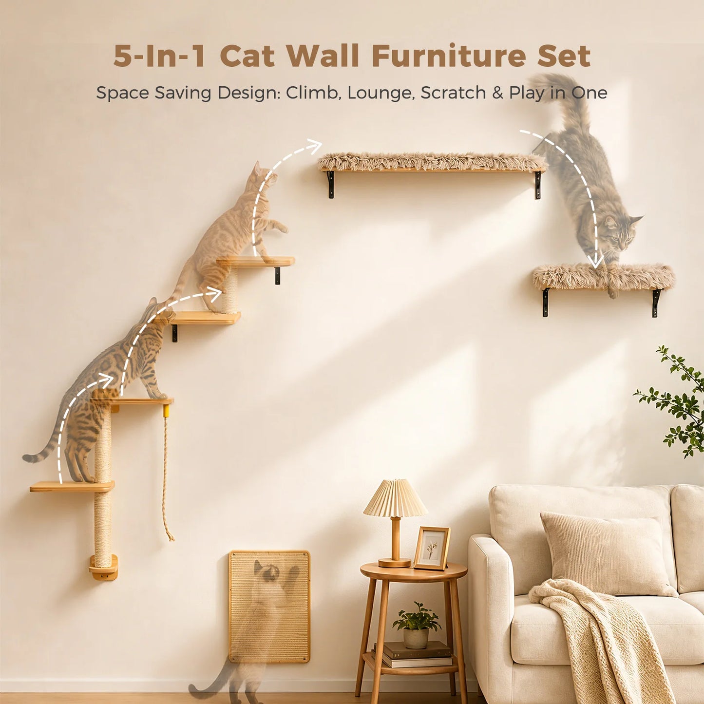 Wooden Cat Climbing Wall Shelves.