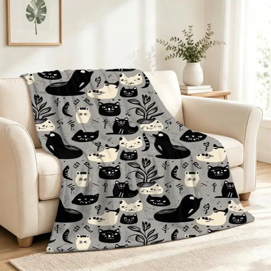 Cozy Cat Print Flannel Blanket.