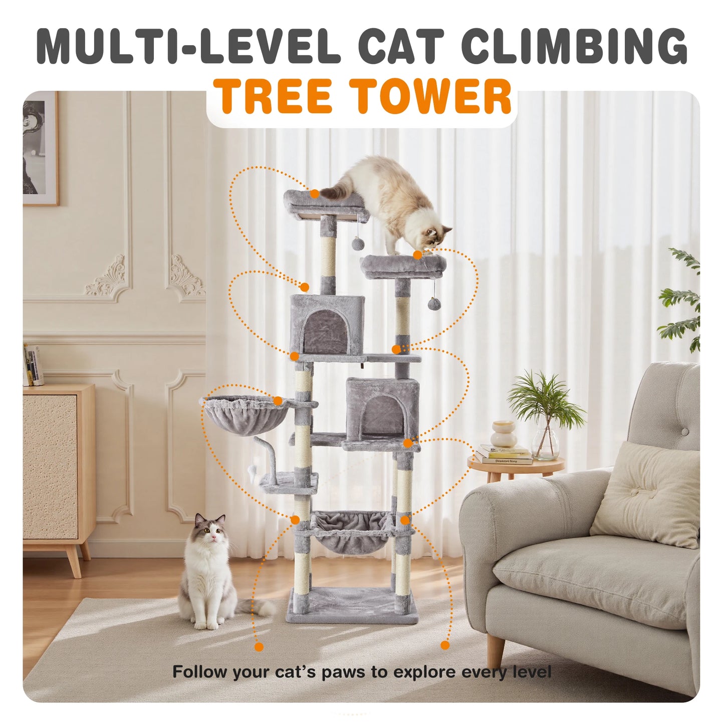 71In Cat Tree Tall Multi-Cat Climbing Tower.