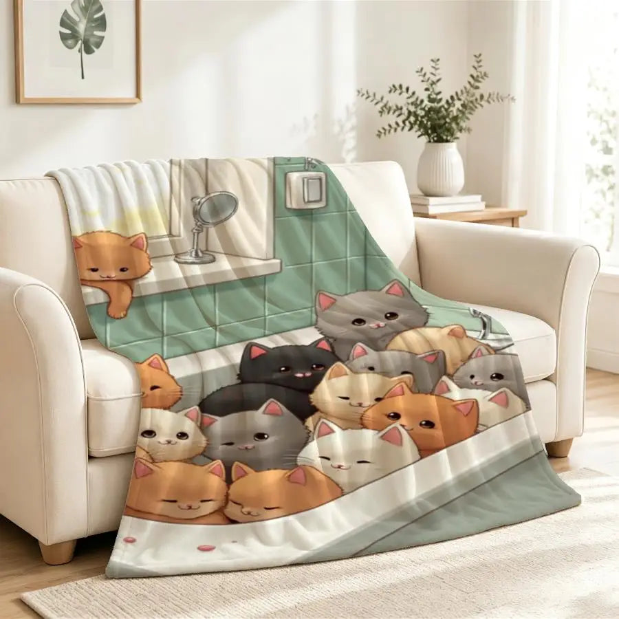 Adorable Kitten Bathtub Flannel Throw Blanket.