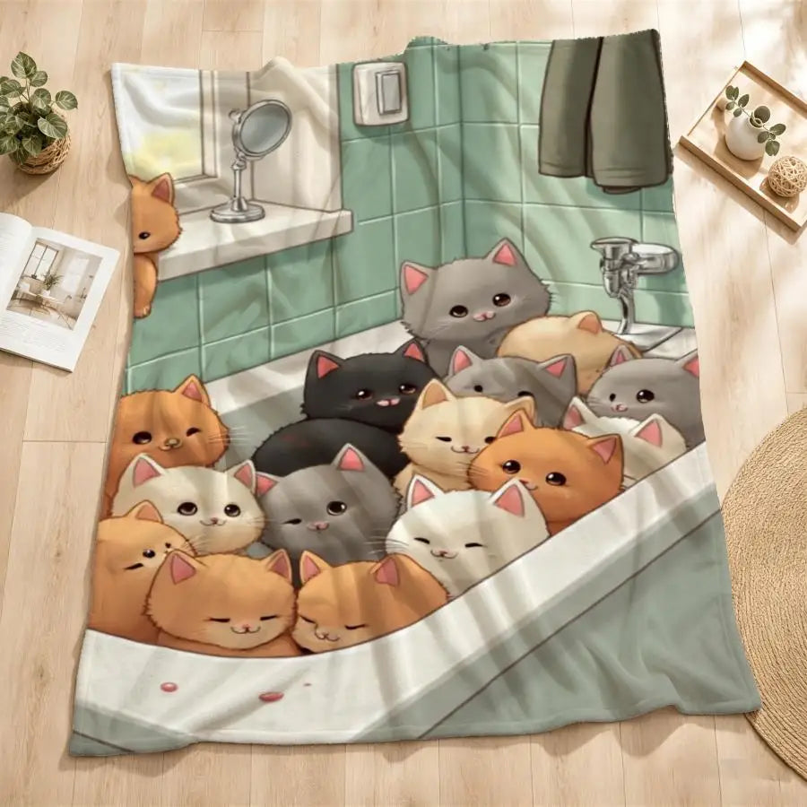 Adorable Kitten Bathtub Flannel Throw Blanket.