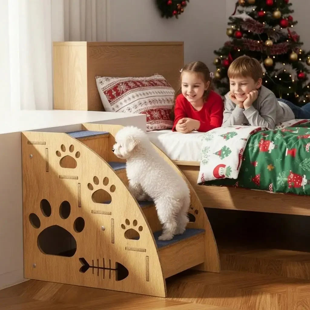 Sturdy Wooden Dog Stairs for High Beds.