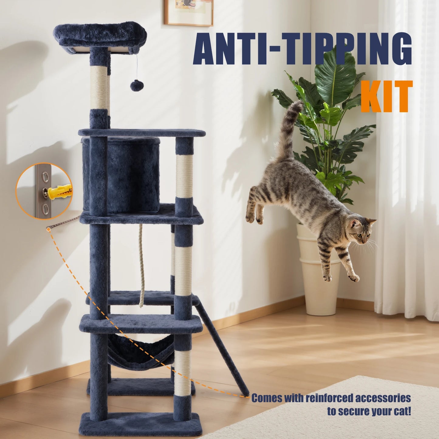 63In Cat Tree.      Natural Sisal Scratching Posts Stable Pet House for Indoor Cat