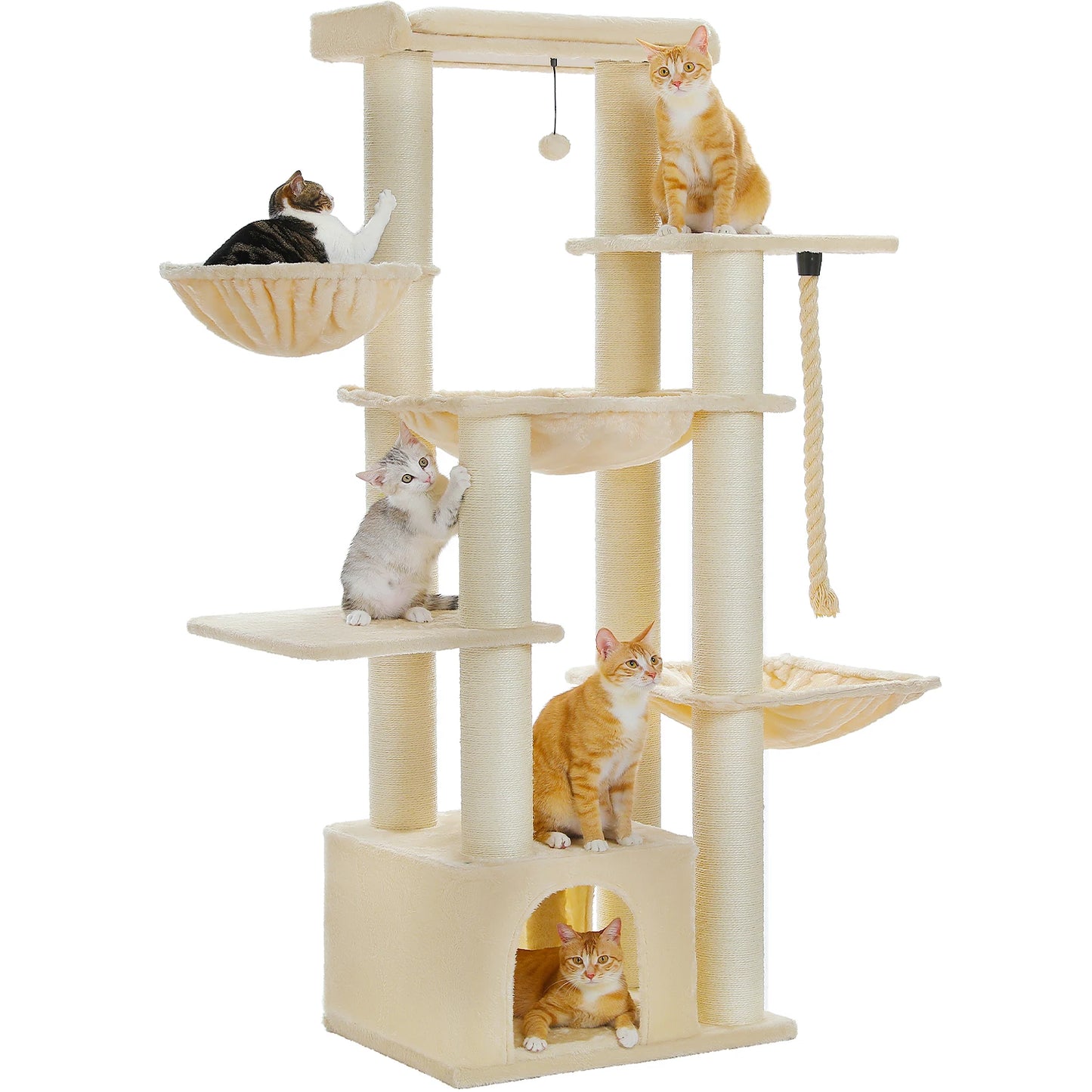 Multi-Level Cat Tree.         Cozy Condo, Super Large Perch, Deep Hammocks,