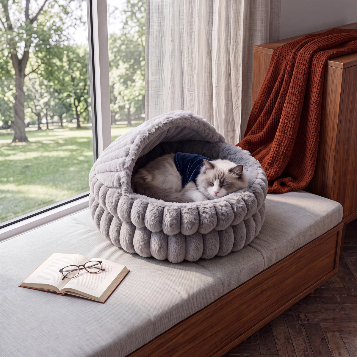Soft Hooded Cat Cave Bed.