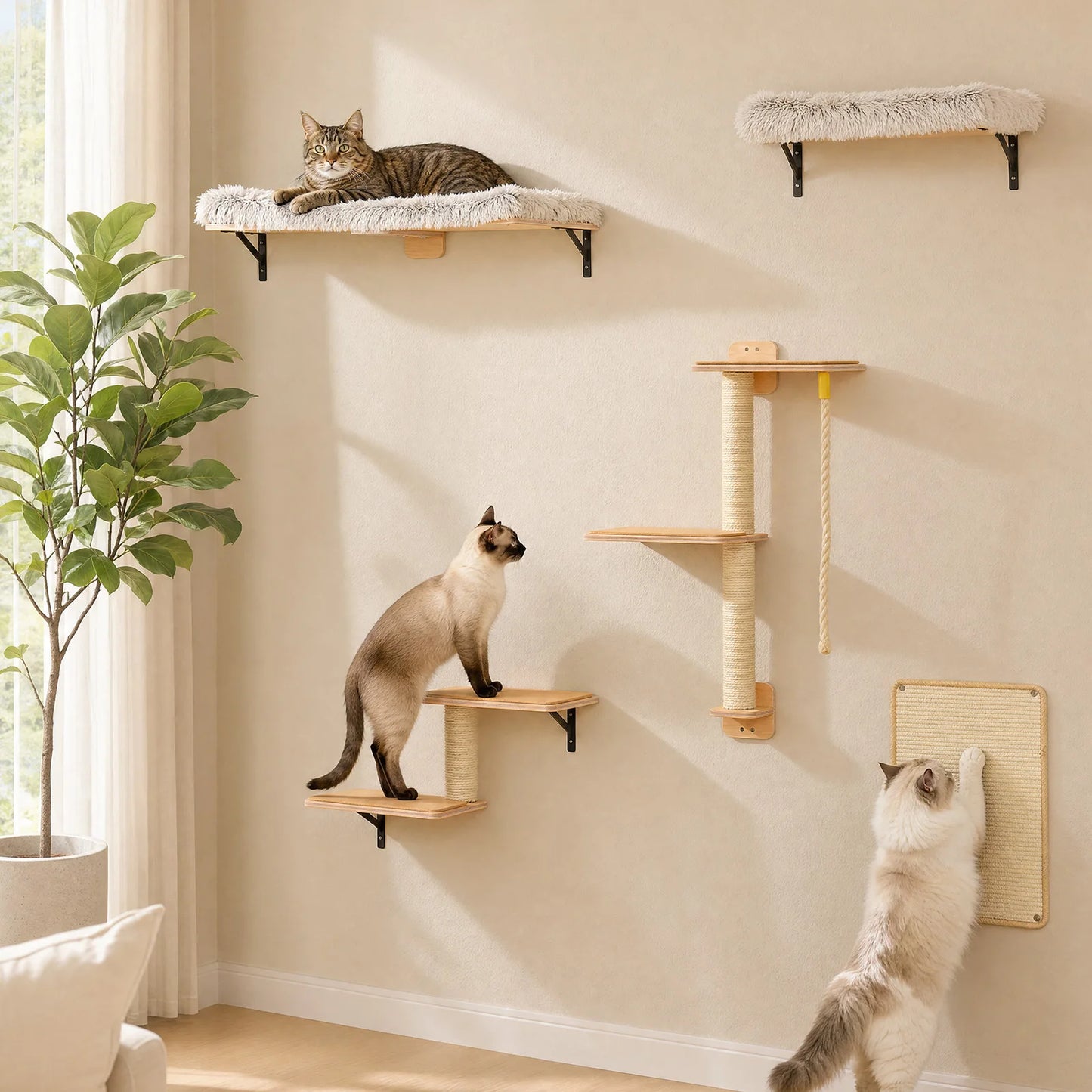 Wooden Cat Climbing Wall Shelves.