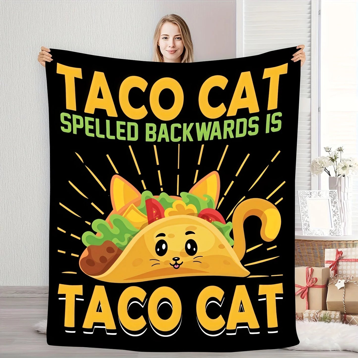 Taco Cat Flannel Blanket.