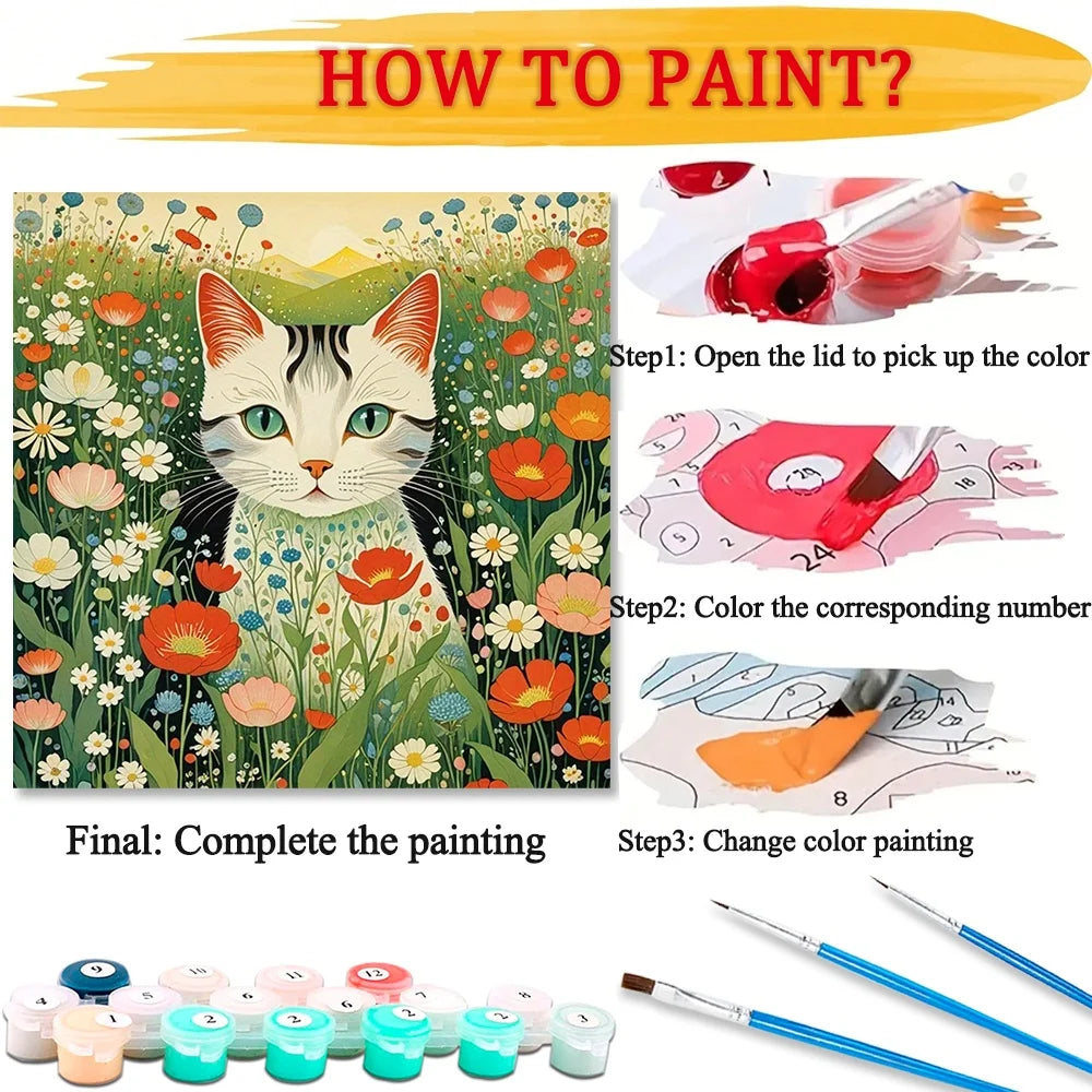 Cat Diy Art Paint by Numbers.