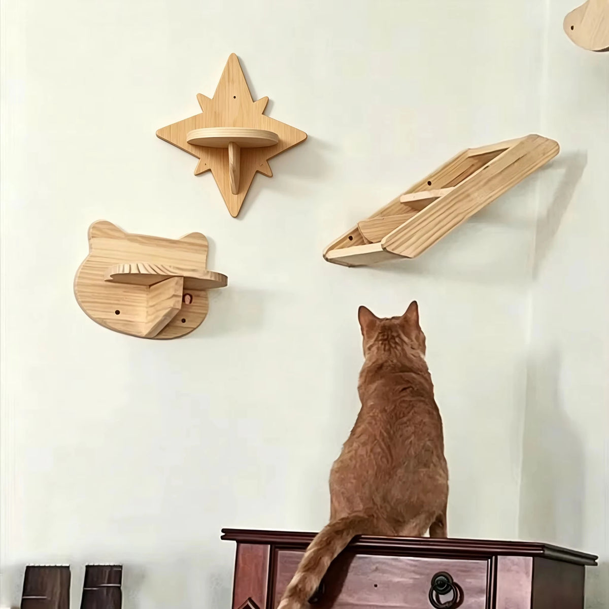 Wall Mounted Cat Shelves Set Moon Shape.