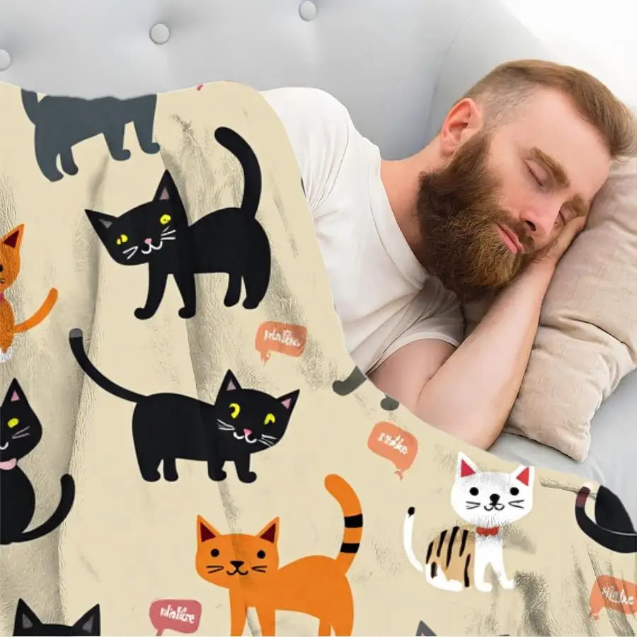 Adorable Cartoon Cat Pattern Flannel Blanket.