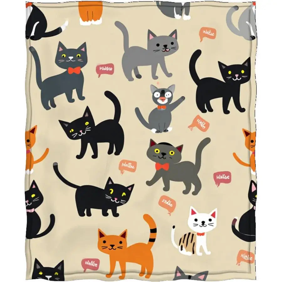 Adorable Cartoon Cat Pattern Flannel Blanket.