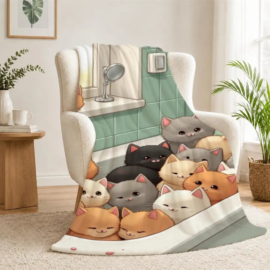 Adorable Kitten Bathtub Flannel Throw Blanket.