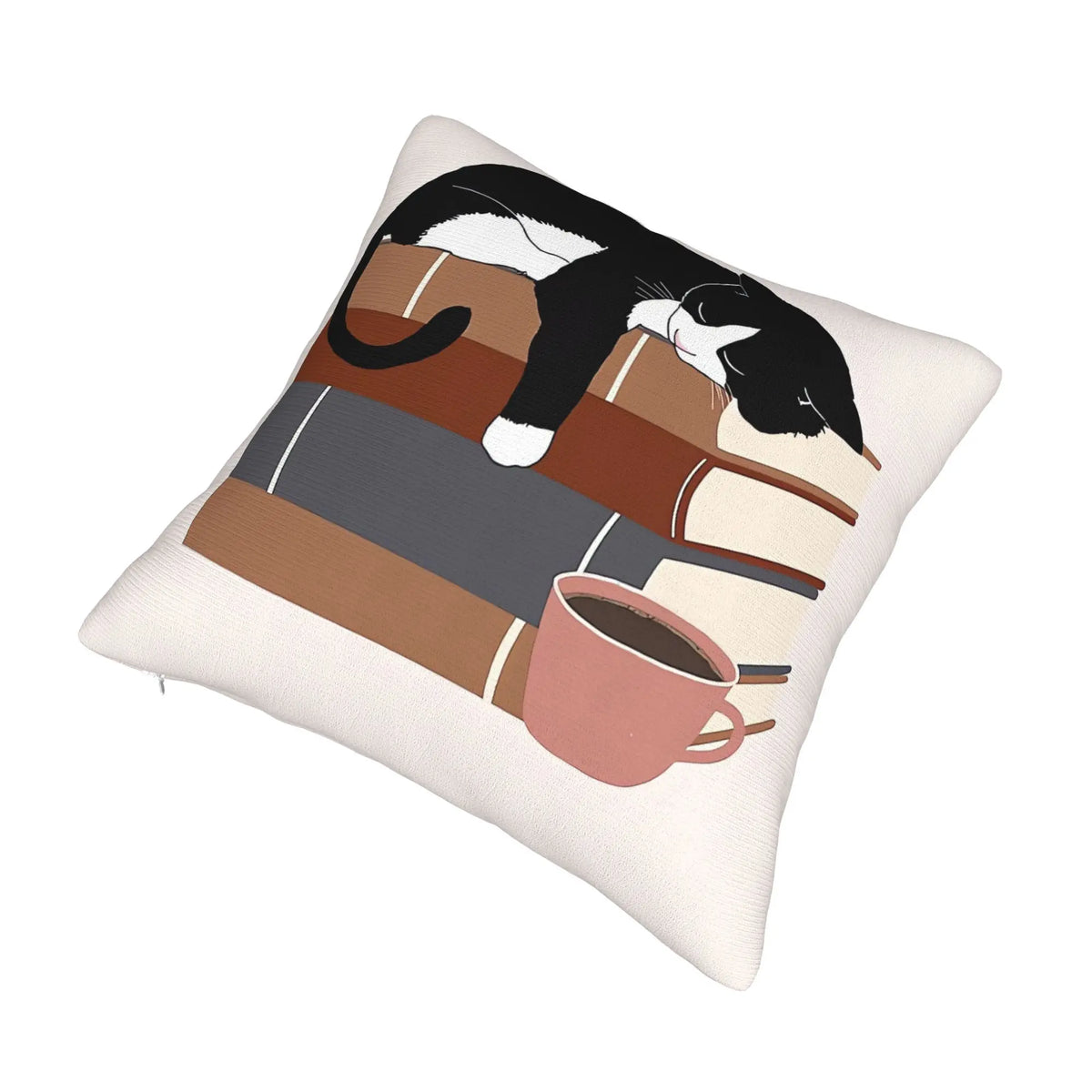 Cat Sleeping on Books Themed Pillow Cover.