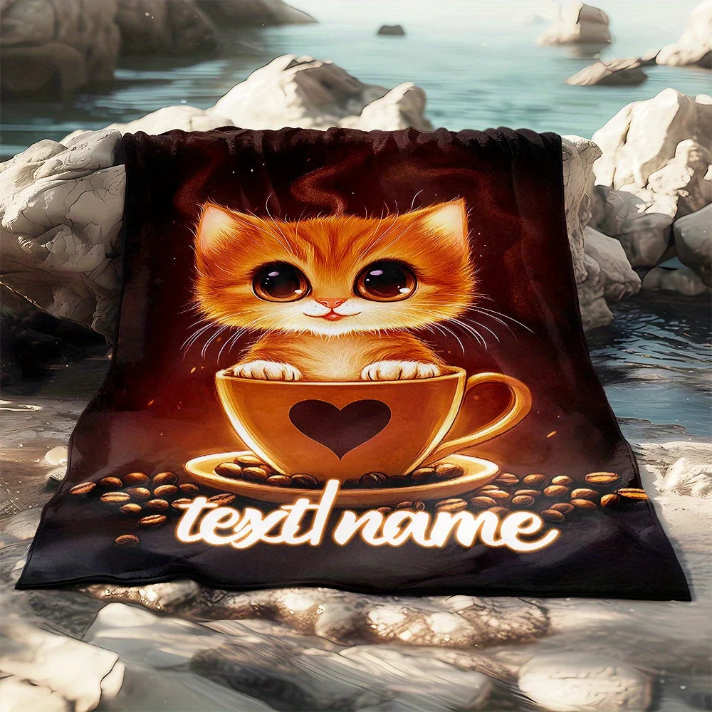 Cute Cat Pattern Lightweight Flannel Blanket.