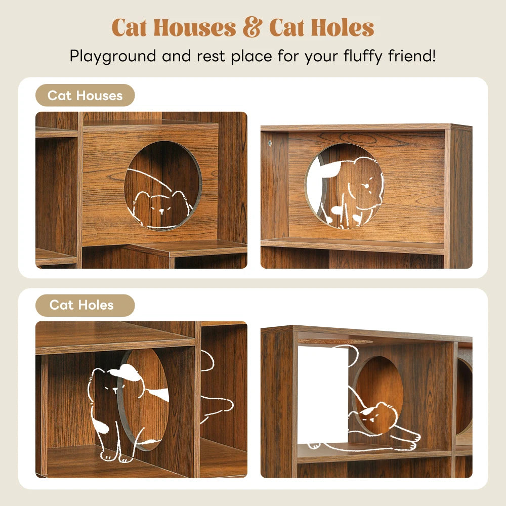 Cat Wood Bookshelf House.