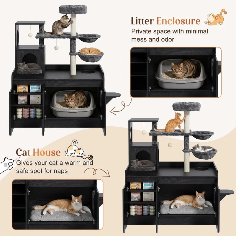 Black Cat Tree with Litter Box Enclosure.
