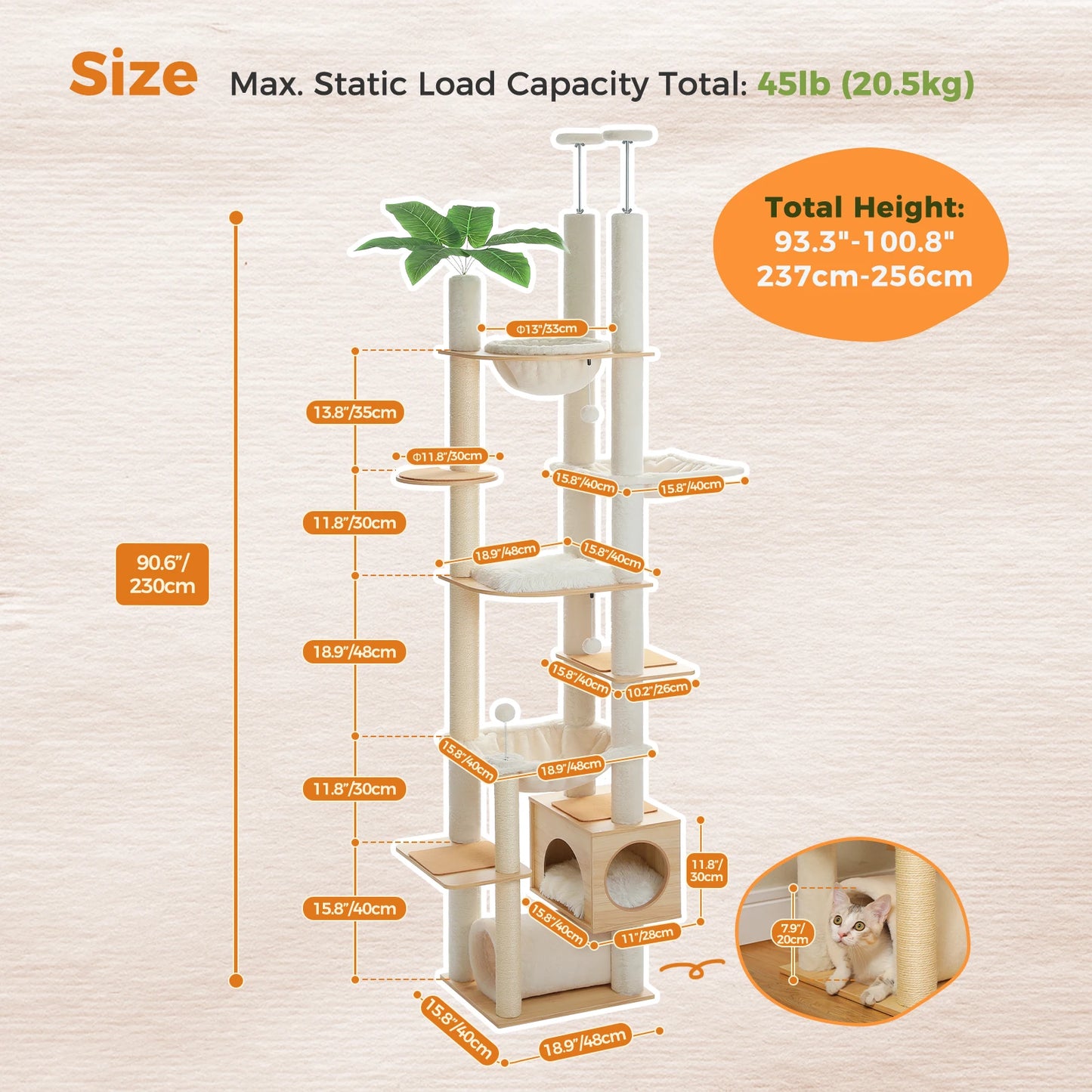 Height Adjustable Wooden Cat Tree.