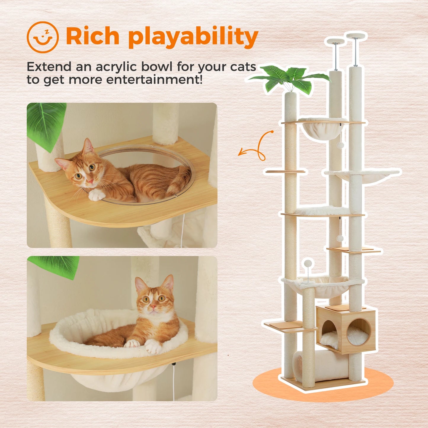 Height Adjustable Wooden Cat Tree.