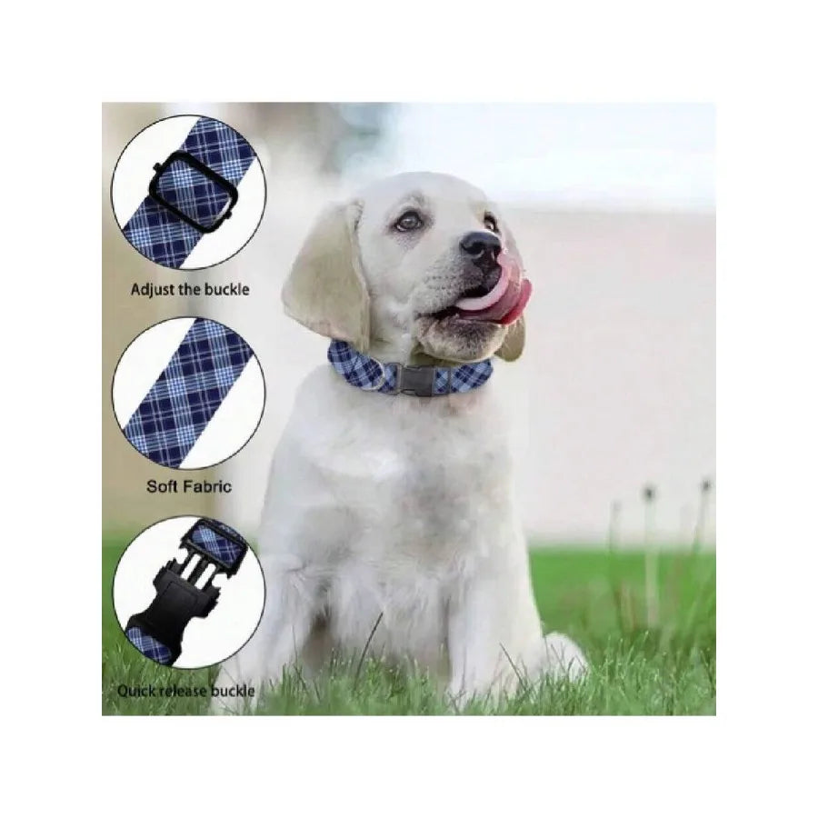 Blue Black Plaid Gingham Dog Collars.