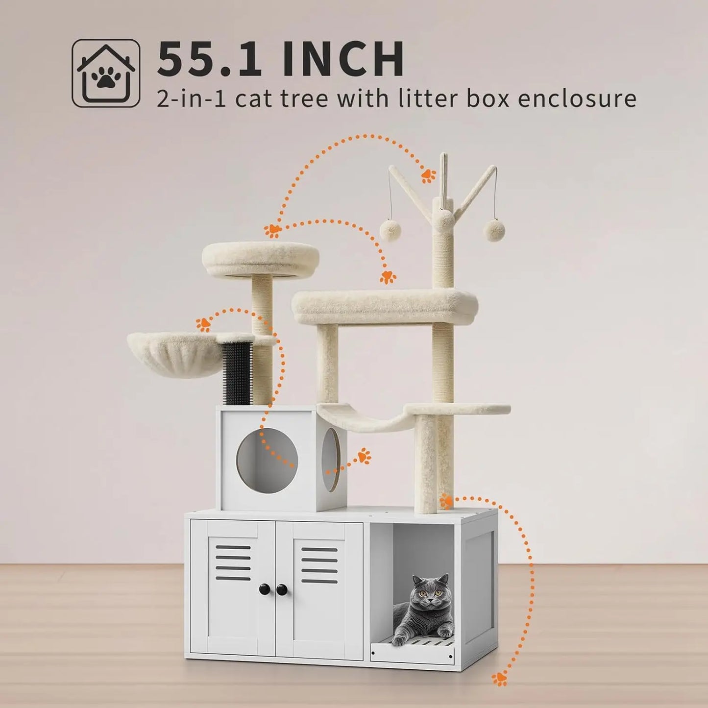 55-Inch Litter Box Enclosure with Cat Tree.