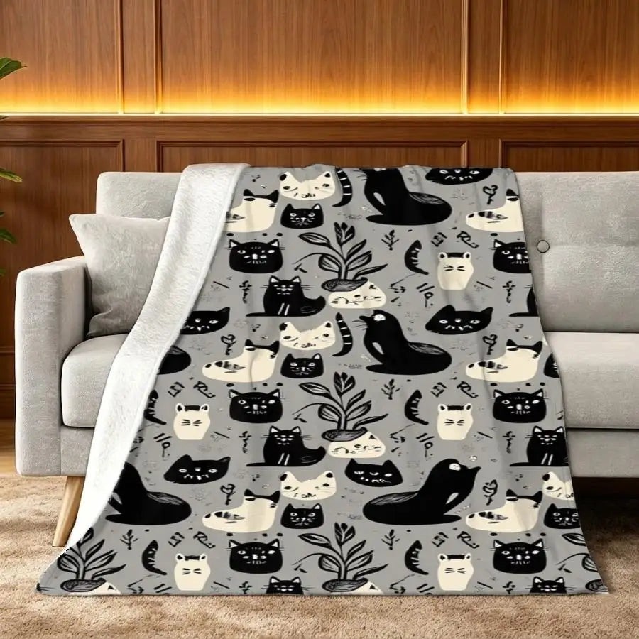 Cozy Cat Print Flannel Blanket.